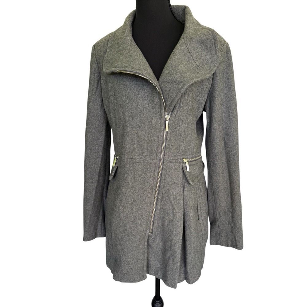 Laundry Shelli Segal Womens Wool Blend Asymmetric Zip Coat Sz 6 Gray Excellent
